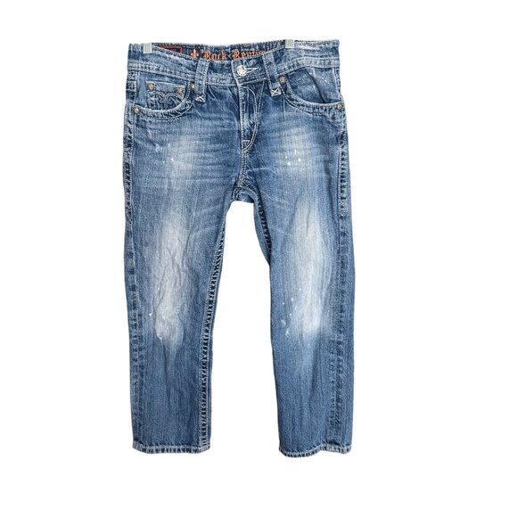 Rock Revival Emilie Boyfriend Distressed Denim Jeans Size 26 Womens Blue Mid-Ris - Picture 1 of 7